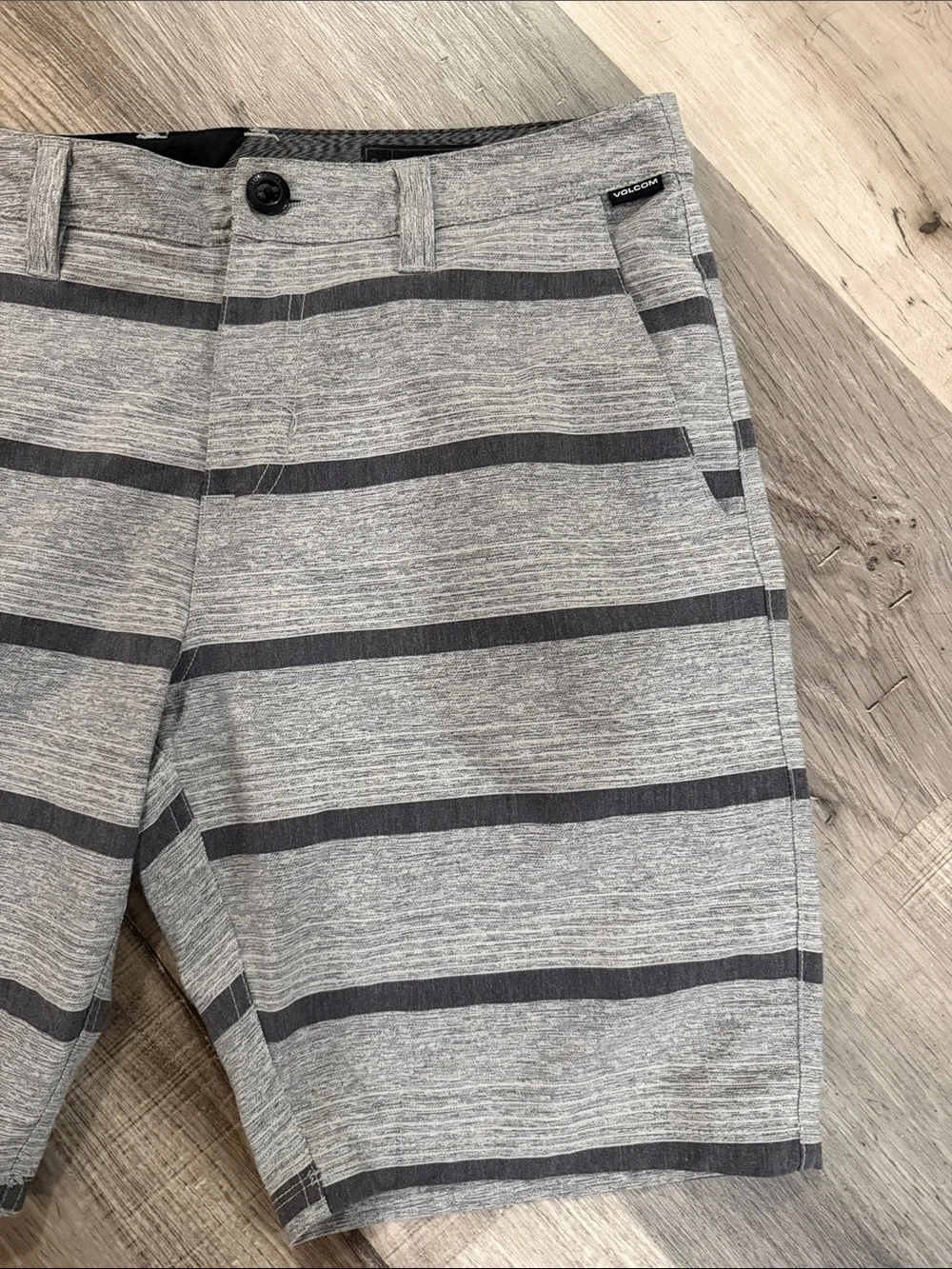 Volcom True to This black gray stripe swim board shorts Size 31